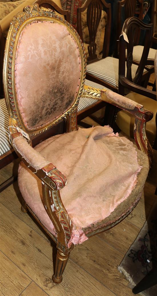 A French open gilt frame armchair